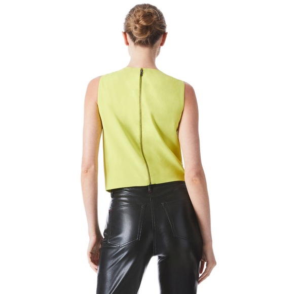 NEW Alice+Olivia Amal Embellished Boxy Tank Top Neon Green Black Size XS - Picture 3 of 3